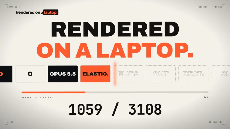 RENDERED ON A LAPTOP. with frames on a conveyor
